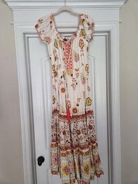 Me 2 Magic Boho Floral Tie-Front Maxi Dress in Ivory and Yellow